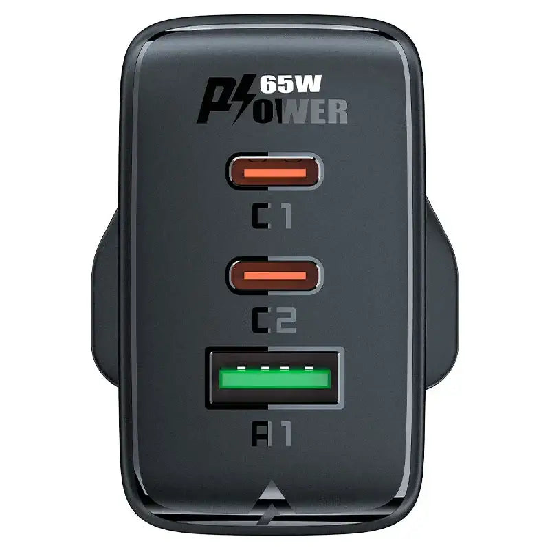 AceFast | 15871 | A44 | PD65W Gan (2*Usb C+Usb A) Charger | UK | Black - GulfStore.com