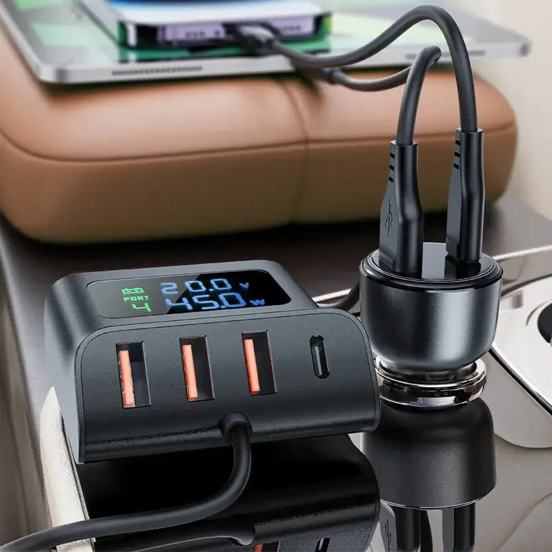 AceFast | 15877 | B11 | 138W Car Charger Splitter With Digital Display | Black - GulfStore.com