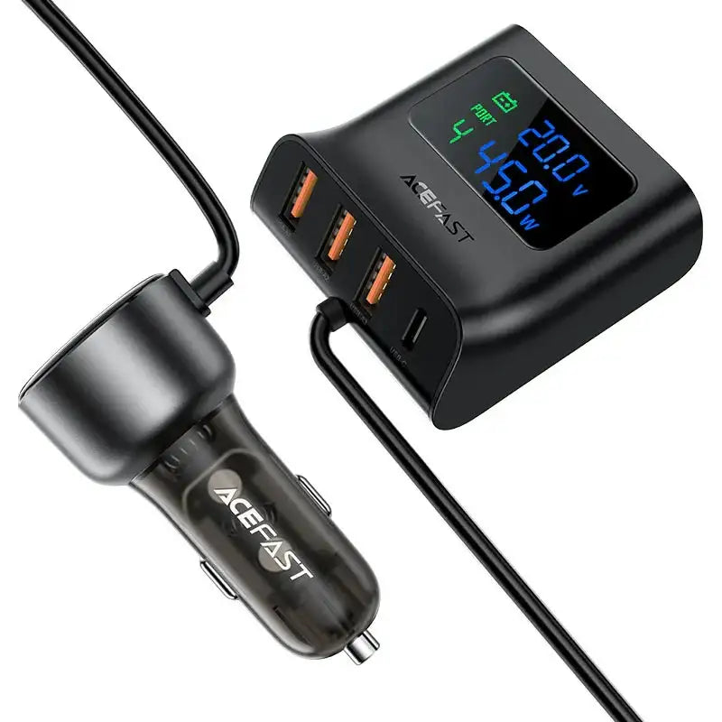 AceFast | 15877 | B11 | 138W Car Charger Splitter With Digital Display | Black - GulfStore.com