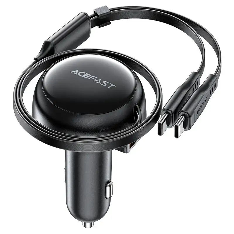 Acefast Car Charger B13, 53W, 2xUSB-C, with retractable cable (black) - GulfStore.com