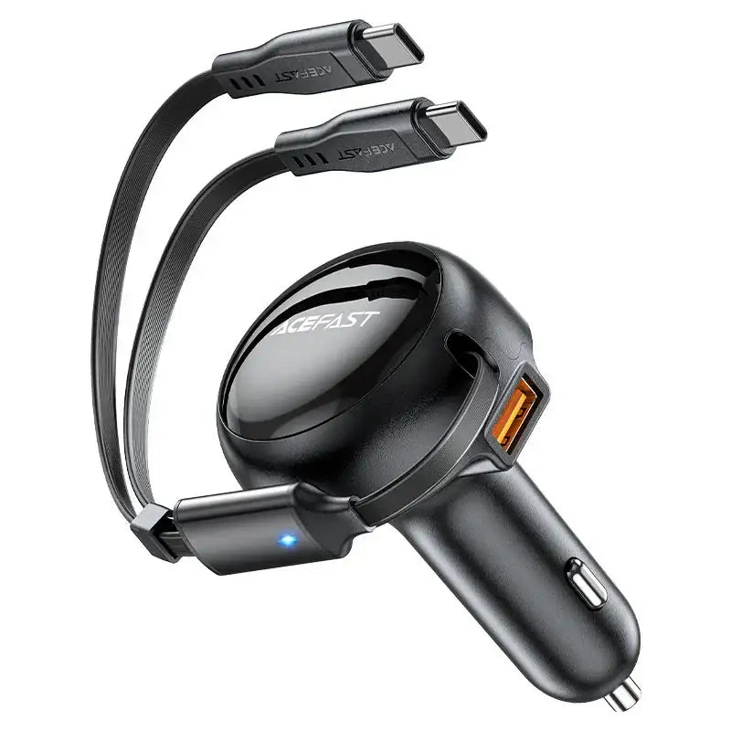 Acefast Car Charger B13, 53W, 2xUSB-C, with retractable cable (black) - GulfStore.com
