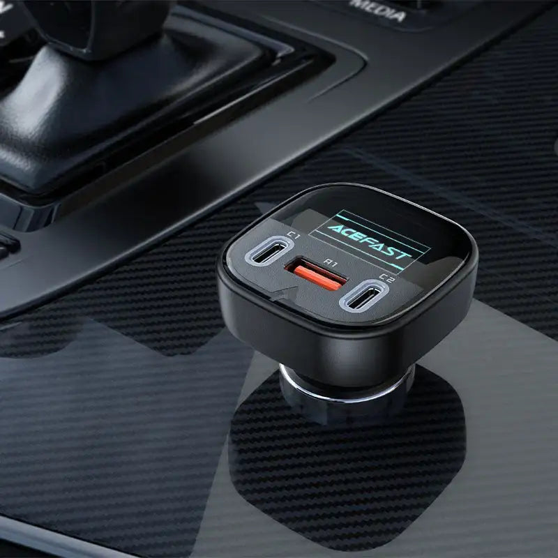 AceFast | 15881 | B5 | 101W (2C+A) Metal Car Charger With Oled Smart Display | Black - GulfStore.com