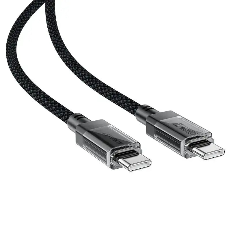 AceFast | 17945 | C12-03 | Usb C To Usb C Transparent Shell Stainless Steel Charging Data Cable | Black - GulfStore.com
