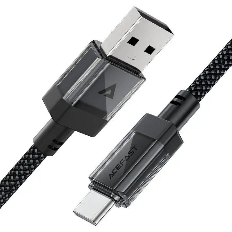 AceFast | 18477 | C12-04 | Usb A To Usb C Transparent Shell Stainless Steel Charging Data Cable | Black - GulfStore.com