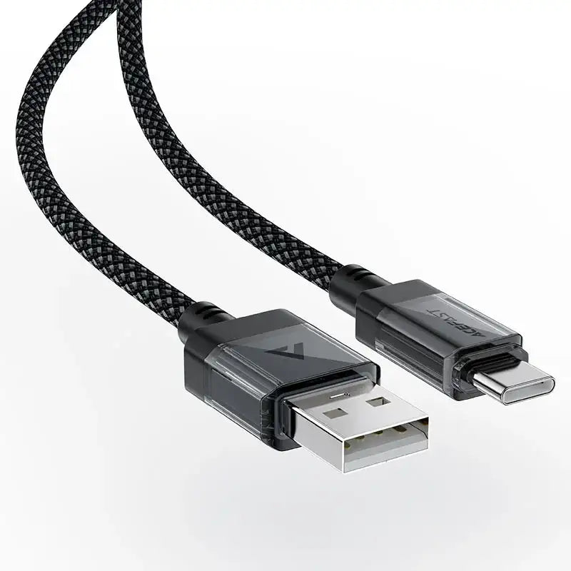 AceFast | 18477 | C12-04 | Usb A To Usb C Transparent Shell Stainless Steel Charging Data Cable | Black - GulfStore.com