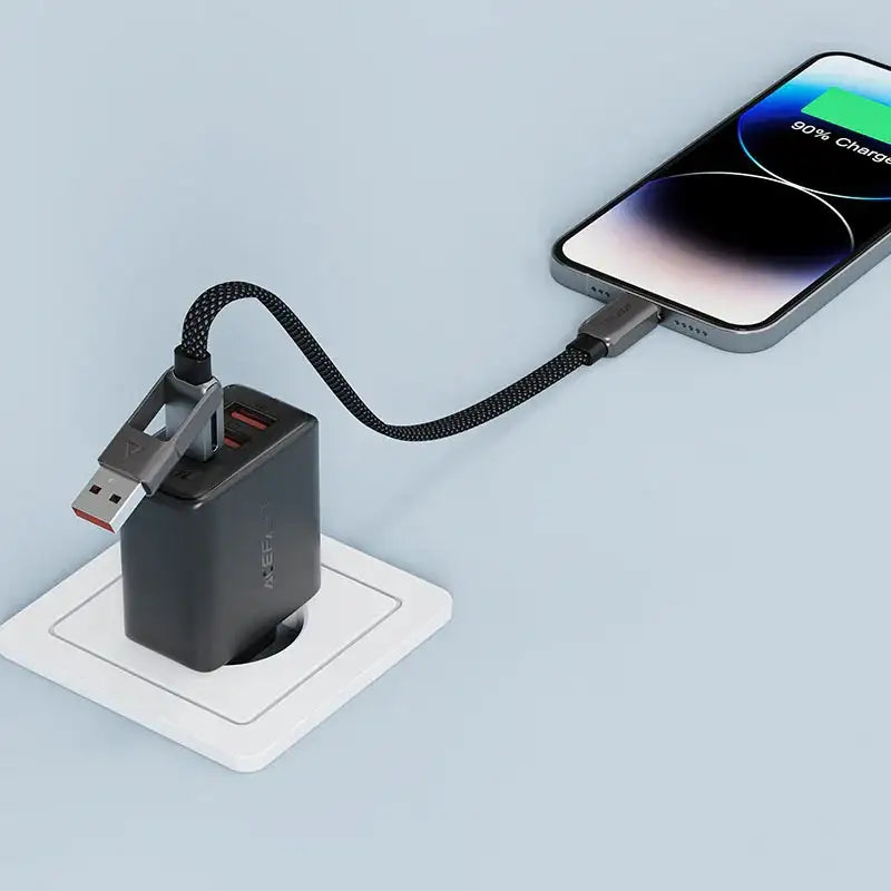 AceFast | 17965 | C13-05 | Usb A/Usb C To Usb C Short Zinc Alloy Connectors Charging Data Cable | Black - GulfStore.com