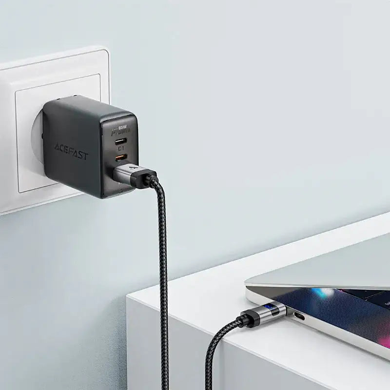 AceFast | 17957 | C15-04 | Usb A To Usb C Zinc Alloy Digital Display Braided Charging Data Cable | Black - GulfStore.com