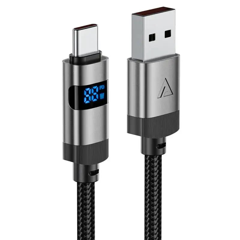 AceFast | 17957 | C15-04 | Usb A To Usb C Zinc Alloy Digital Display Braided Charging Data Cable | Black - GulfStore.com