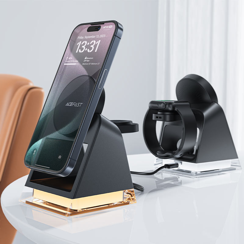 AceFast | 15912 | E17 | Desktop 3 In 1 Wireless Charging Holder | Black
