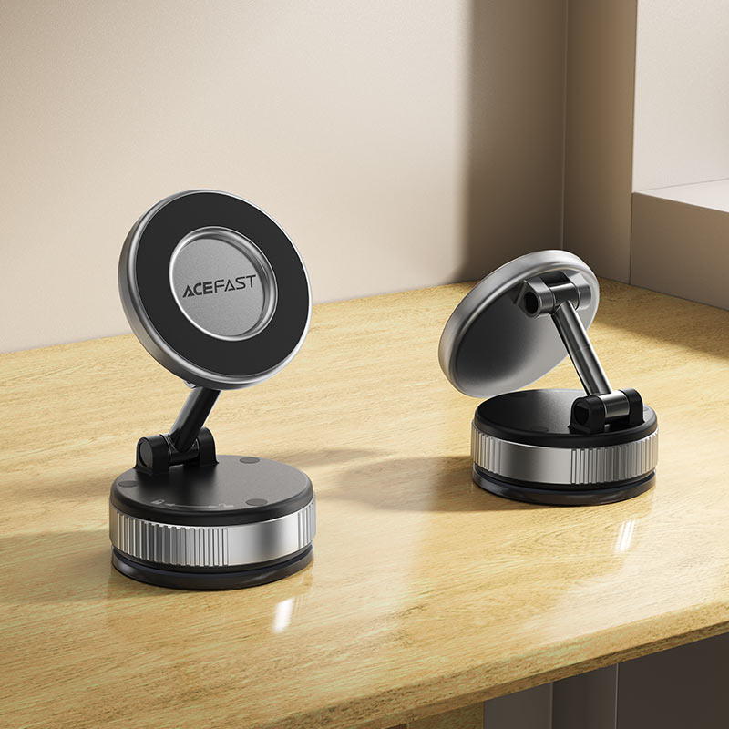 AceFast | 18569 | E28 | Manual Suction Cup Magnetic Phone Holder | Metal Gray