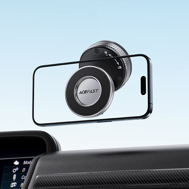 AceFast | 18569 | E28 | Manual Suction Cup Magnetic Phone Holder | Metal Gray
