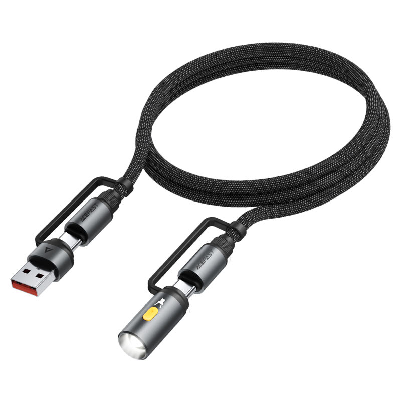 AceFast | 18489 | J5 | Multi-Function Charging Data Cable Usb-A+ Usb-C+ Led Light | Black