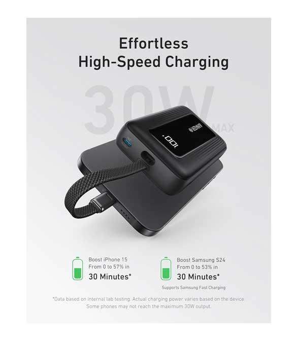 A1689H11 Anker Zolo Power Bank (20K, 30W, Built-In USB-C Cable) -Black - GulfStore.com