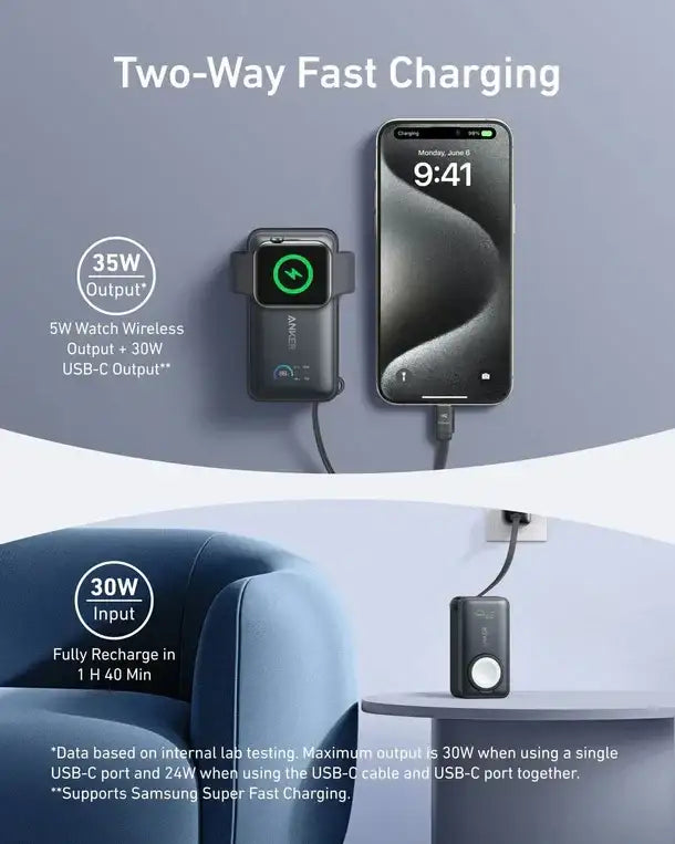 A1657H11 , Anker MagGo Power Bank (10K, 35W, For Apple Watch, Built-In USB-C) -Black - GulfStore.com