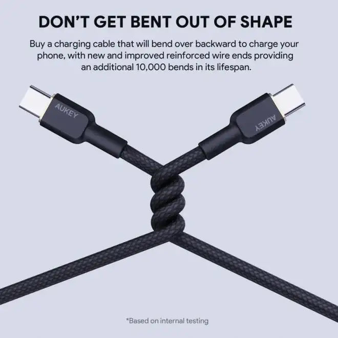 Aukey 1M Nylon Braided USB-C to USB-C CABLE - Black - GulfStore.com