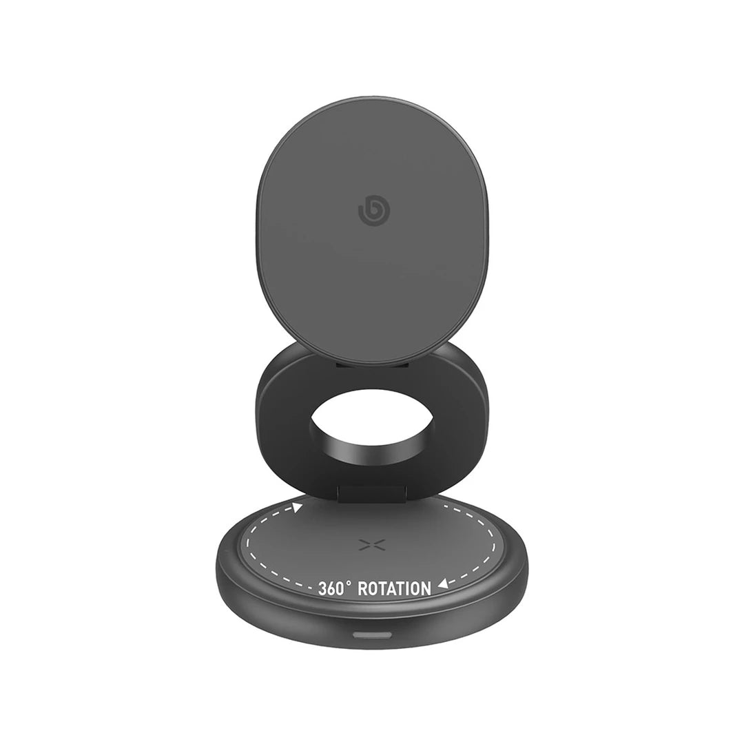 GM-GYRE360-GUN | Bazic Gomag Gyre | 360 Rotating Base 3-In-1 Wireless Charger With Apple Watch And Airpods Charging | Gunmetal - GulfStore.com