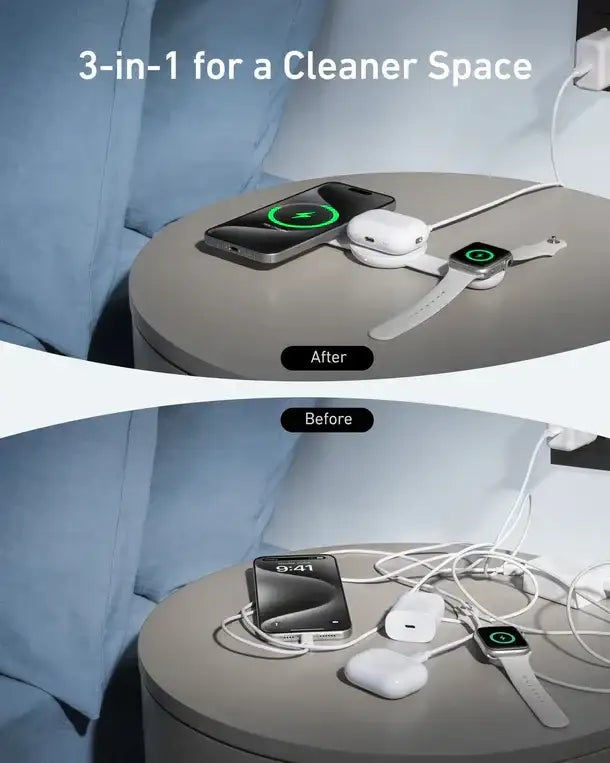 B25M8H21 , Anker MagGo Wireless Charging Station (3-in-1, Foldable Pad) with Adapter and Cable -White - GulfStore.com