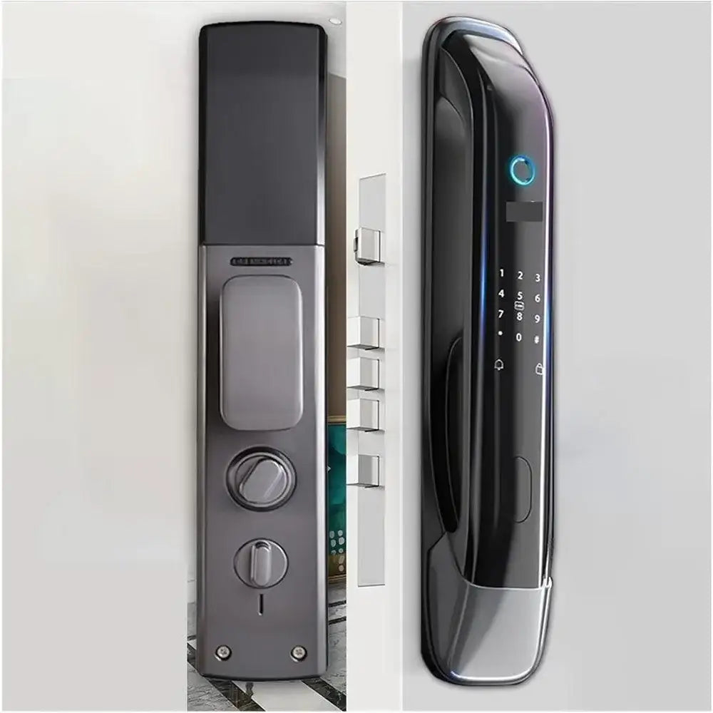 Elite Smart Door Lock , Finger Print + Password + RFID Card + Key + Temporary Key + IR Camera - LCD Display 4 - Black - GulfStore.com