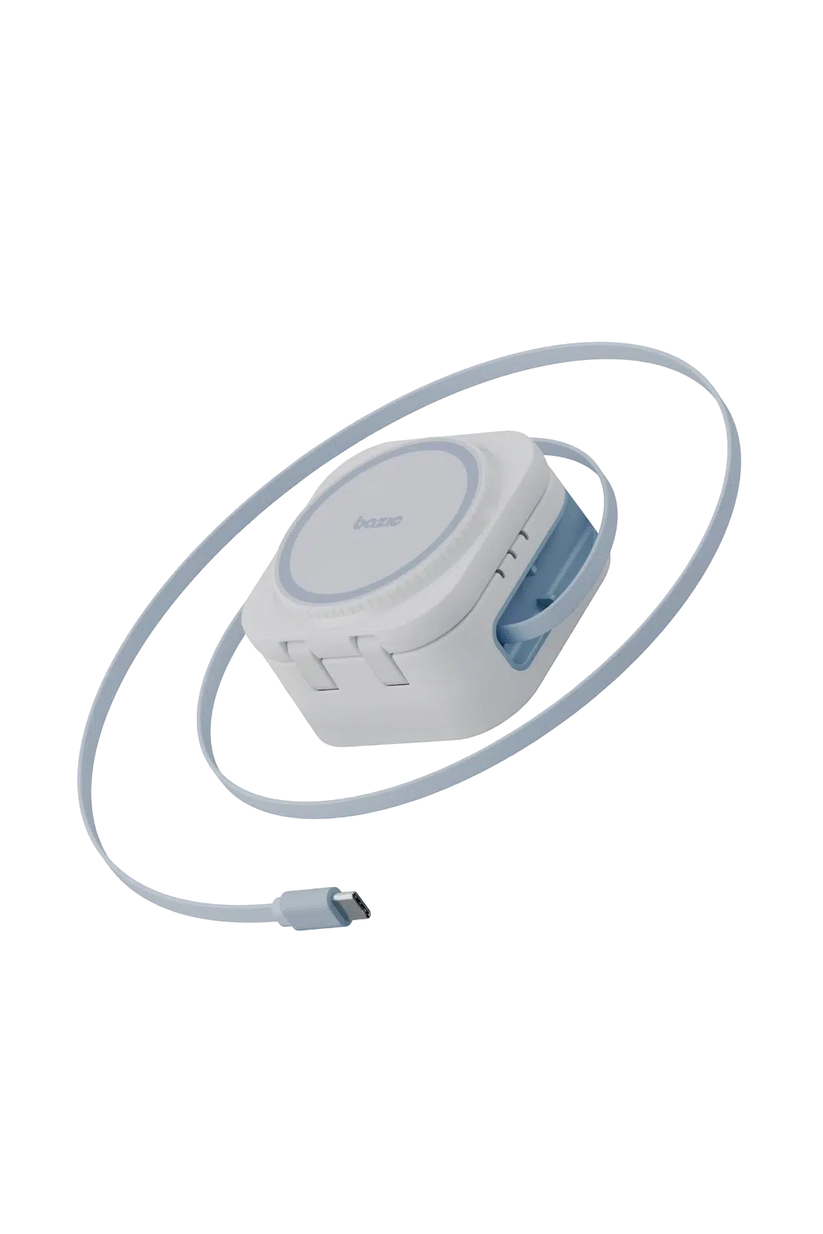 GM-STNMINI-WHT | بازيك غوماغ | محطة شحن لاسلكية قابلة للطي 3 في 1 مع كابل قابل للسحب بطول 80 سم وشاحن ساعة أبل | أبيض