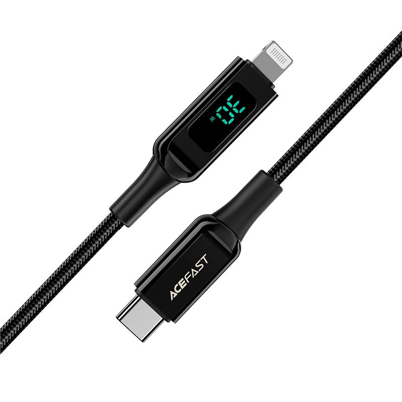 AceFast | 15887 | C6-01 | Usb C To Lightning Zinc Alloy Digital Display Braided Charging Data Cable | Black - GulfStore.com