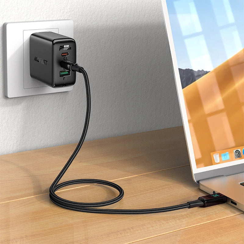 AceFast | 15887 | C6-01 | Usb C To Lightning Zinc Alloy Digital Display Braided Charging Data Cable | Black - GulfStore.com