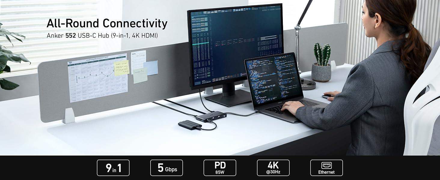 A8373 Anker 552 USB-C Hub (9-in-1, 4K HDMI) -Black - GulfStore.com
