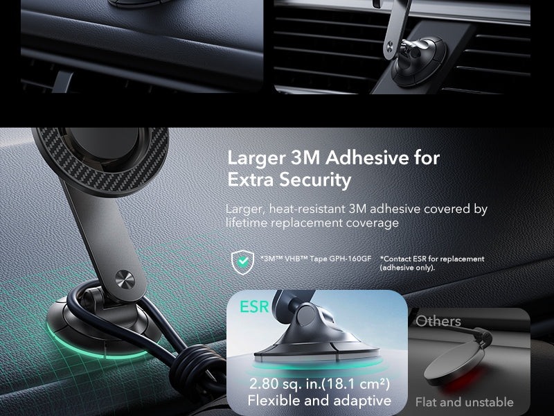 ESR | 2B5170701 | ESR mini Dashboard Phone Mount Magsafe Black Carbon Fiber with Magnetic Rings