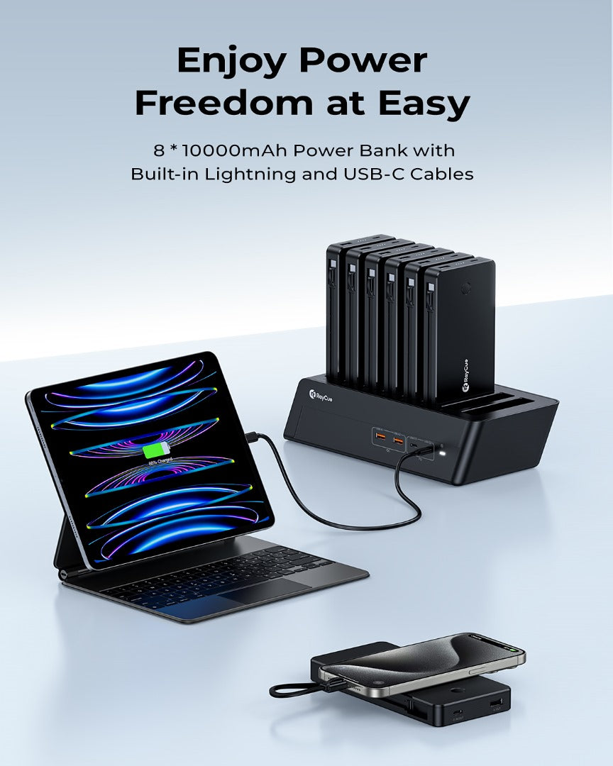 Raycue | PB001 | Raycue BoostDock 8 in 1 Charging Station Combo with 8*10000mAh PD20W Power Bank-UK