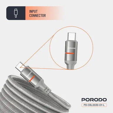 PD-CBL0030-GY-L | كابل بورودو المغناطيسي المضفر من النوع C إلى Lightning بقوة 30 واط | رمادي