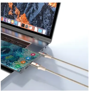 PD-CBL0028-GD-C | Porodo USB-C To USB-C LED Light Cable | Gold