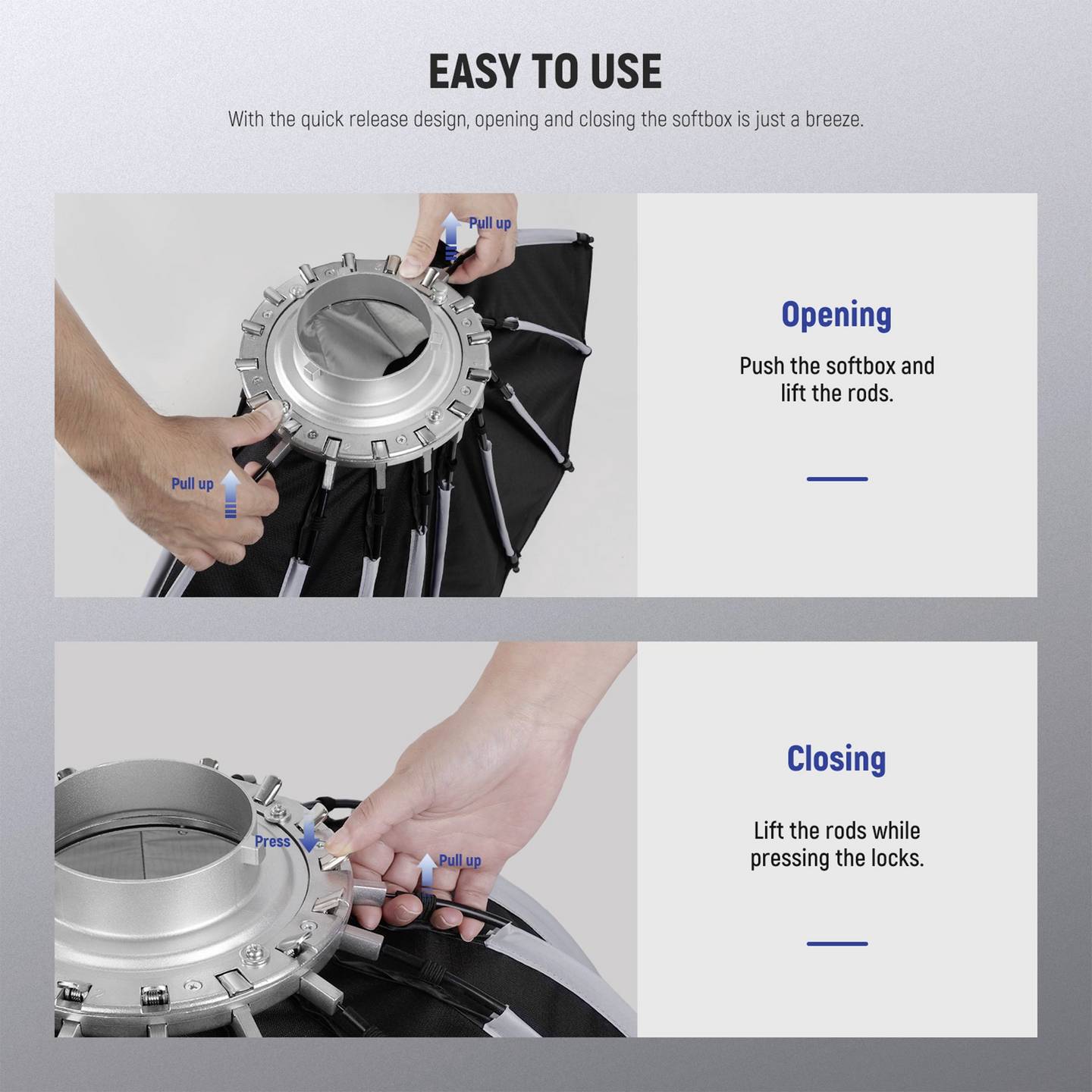 صندوق إضاءة نيور 85 سم عميق مكافئ سريع التحرير مع شبكة قرص العسل