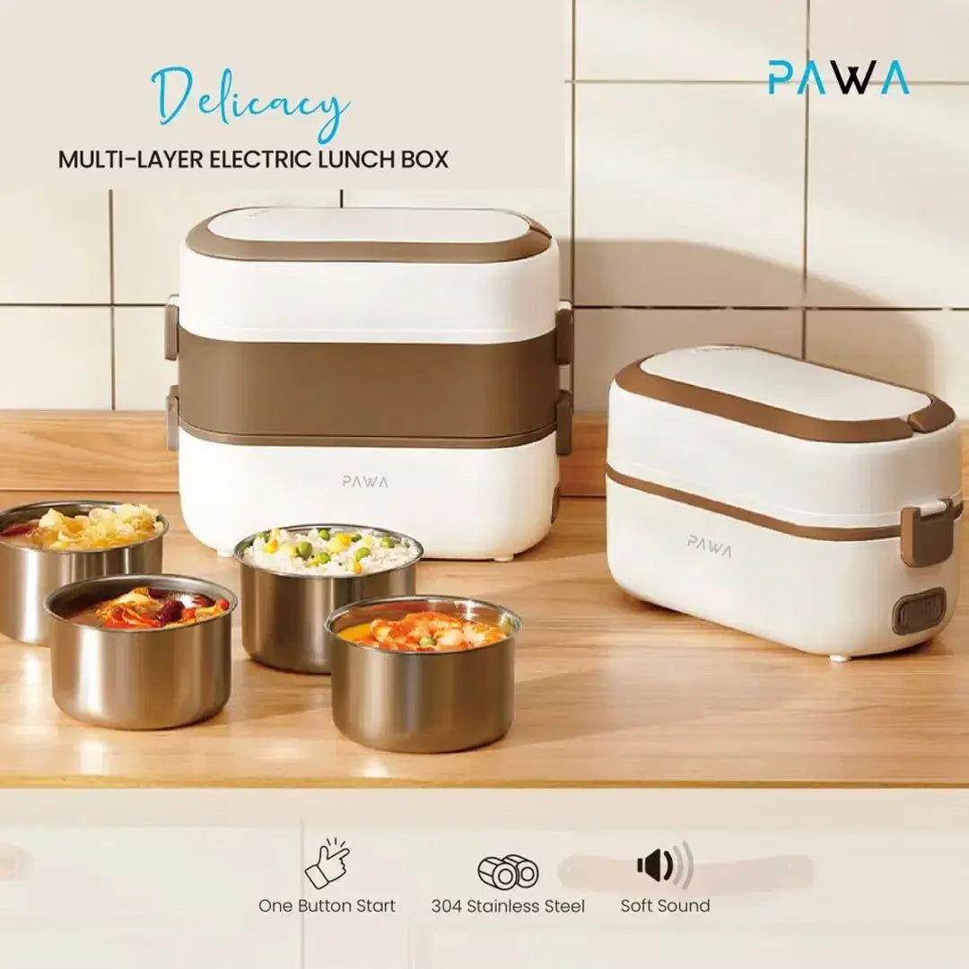 PW-DMLEL2L-WHCF | PAWA Delicacy Double Layer Electric Lunch Box 2 L | White - GulfStore.com