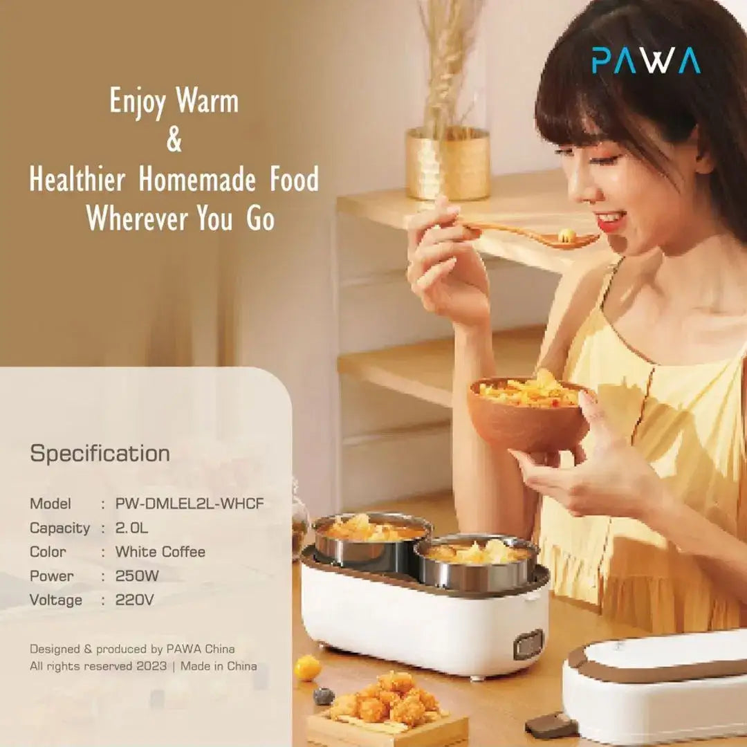 PW-DMLEL2L-WHCF | PAWA Delicacy Double Layer Electric Lunch Box 2 L | White - GulfStore.com