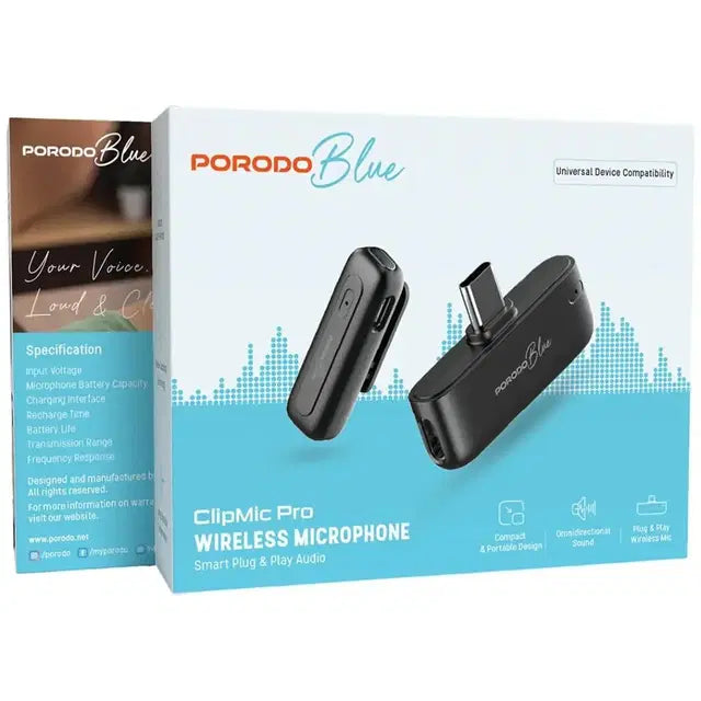 PBMX1CBK | PBMX1CBK | Porodo Blue ClipMic Pro Wireless Microphone | Black