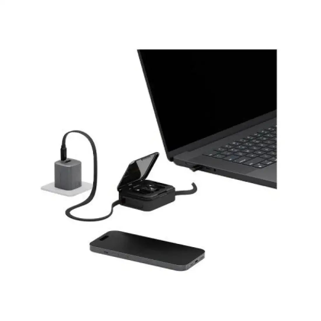 Bazic Gocharge Loop 5 In 1 Cable Kit With Micro/Usb-A/Lightning Adapter With 1M Retractable Travel Kit - Black - GulfStore.com