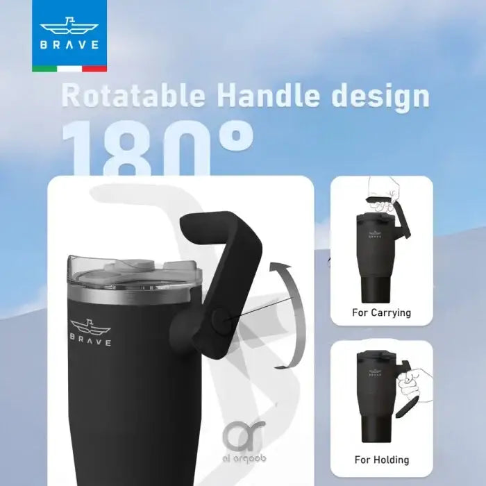 17996, BT-01BK , Brave Temp Guard Vacuum Insulated Travel Mug – 180° Rotating Handle, 24H Cold & 12H Hot Retention, Leak-Proof Lids, 1200ml - Black - GulfStore.com