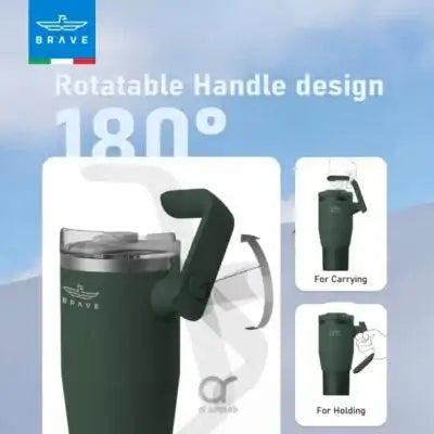17995, BT-01GR , Brave Temp Guard Vacuum Insulated Travel Mug – 180° Rotating Handle, 24H Cold & 12H Hot Retention, Leak-Proof Lids, 1200ml - Green - GulfStore.com