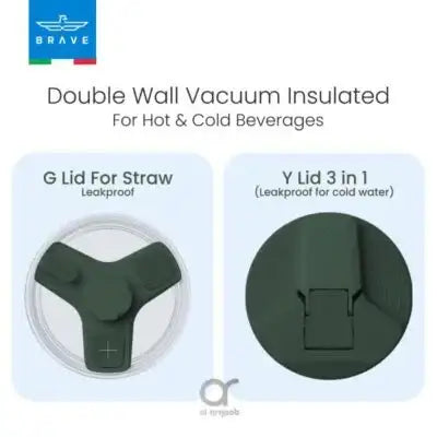17995, BT-01GR , Brave Temp Guard Vacuum Insulated Travel Mug – 180° Rotating Handle, 24H Cold & 12H Hot Retention, Leak-Proof Lids, 1200ml - Green - GulfStore.com