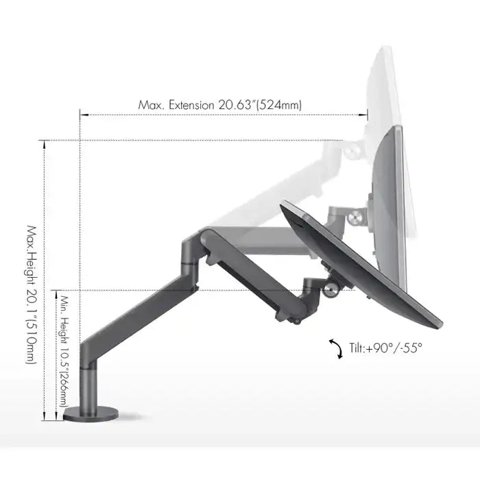 Monitor Holder Desk Stand, Height Adjustable Aluminum Single Arm Gas Spring Tv Mount Fits Up To 32