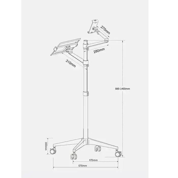 Multifunction Computer Floor Stand For Laptop/tablet/phone Holder Height/angle Adjustable With Wheel Aluminum Up-9l - Black - GulfStore.com