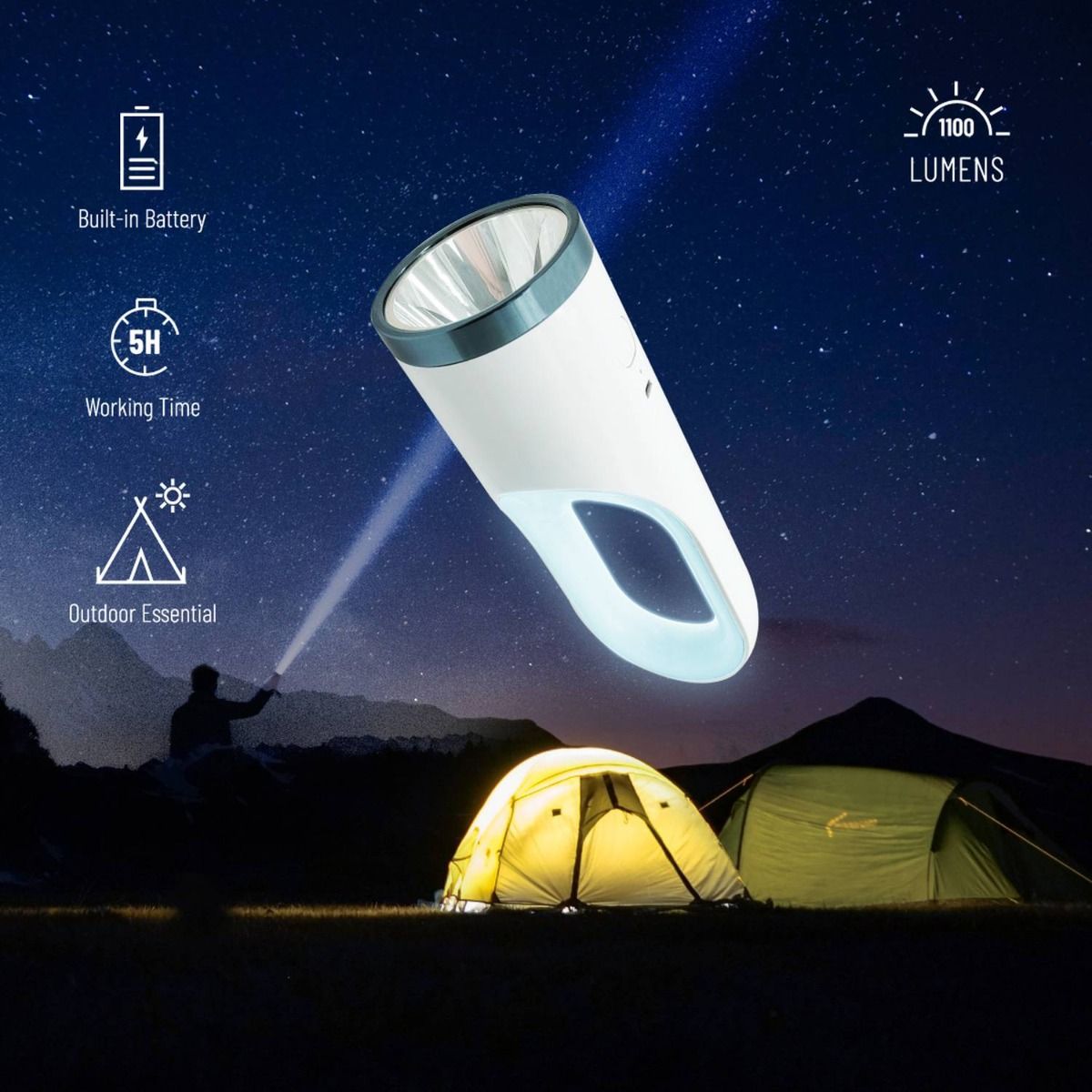 PD-ODCML-WH | Porodo 2 in 1 Multi-Function Outdoor FlashLight | White