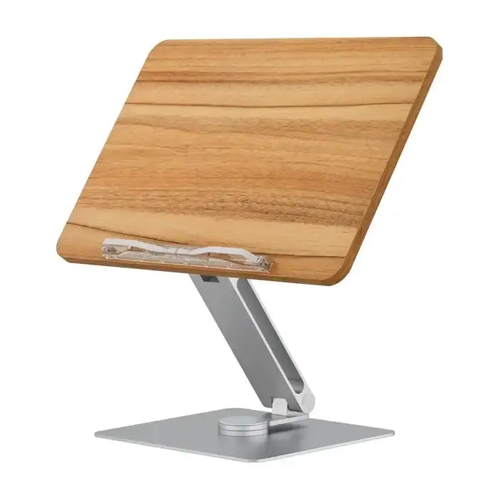Rotatable 360° Adjustable Book Tablet & Laptop Stand Holder - Wood Brown Aluminum Body - GulfStore.com