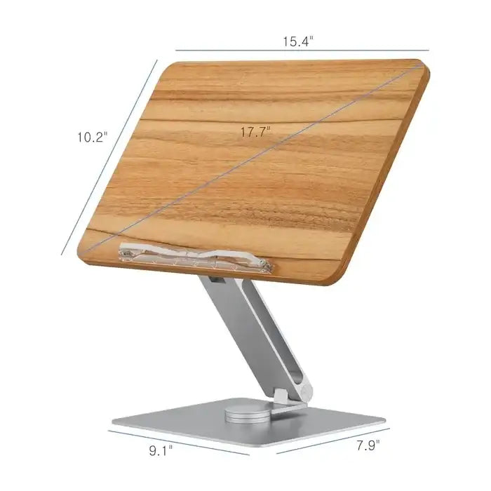 Rotatable 360° Adjustable Book Tablet & Laptop Stand Holder - Wood Brown Aluminum Body - GulfStore.com