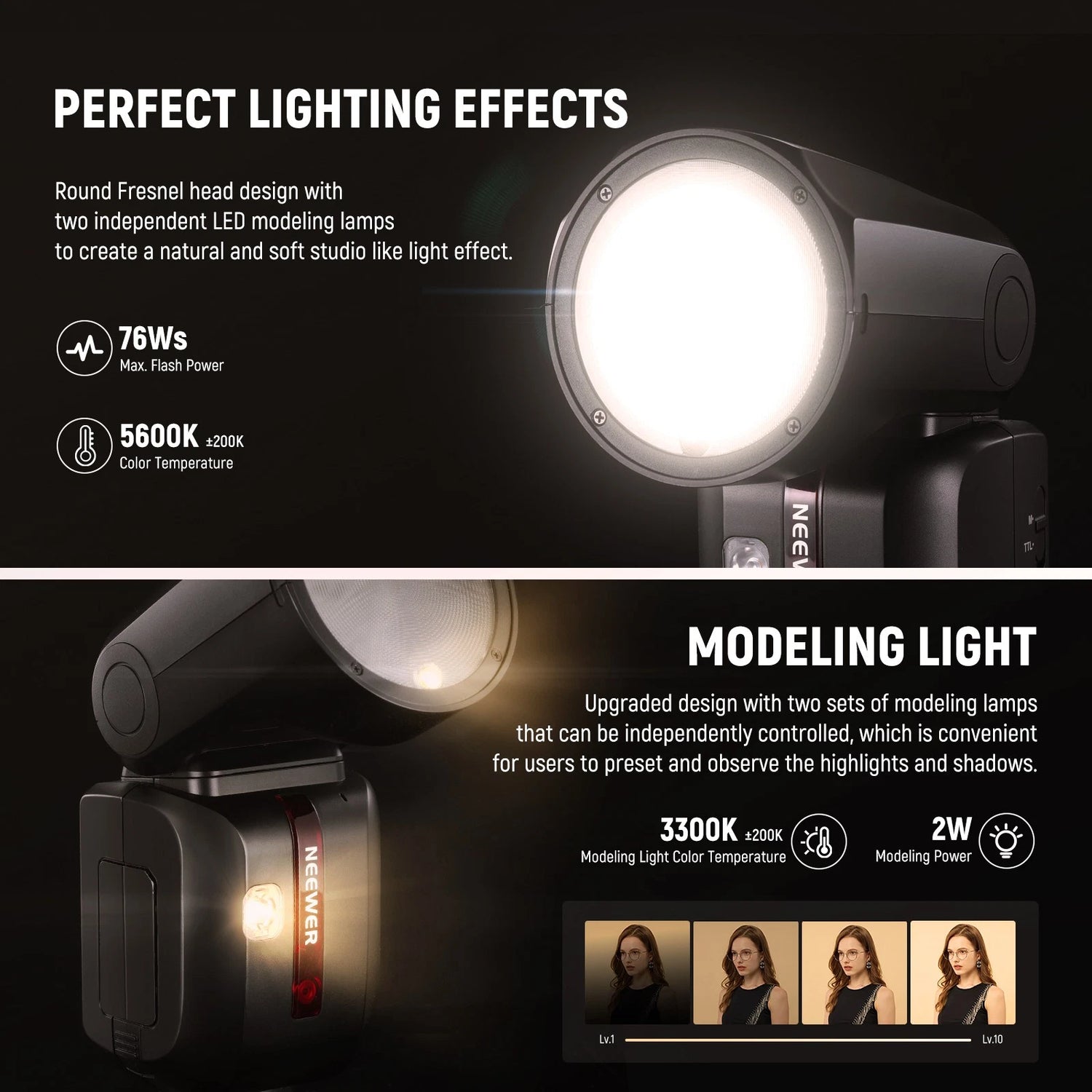 Neewer Z2-S TTL ROUND HEAD FLASH SPEEDLITE WITH 3000mAh LITHIUM BATTERY AND DIFFUSER