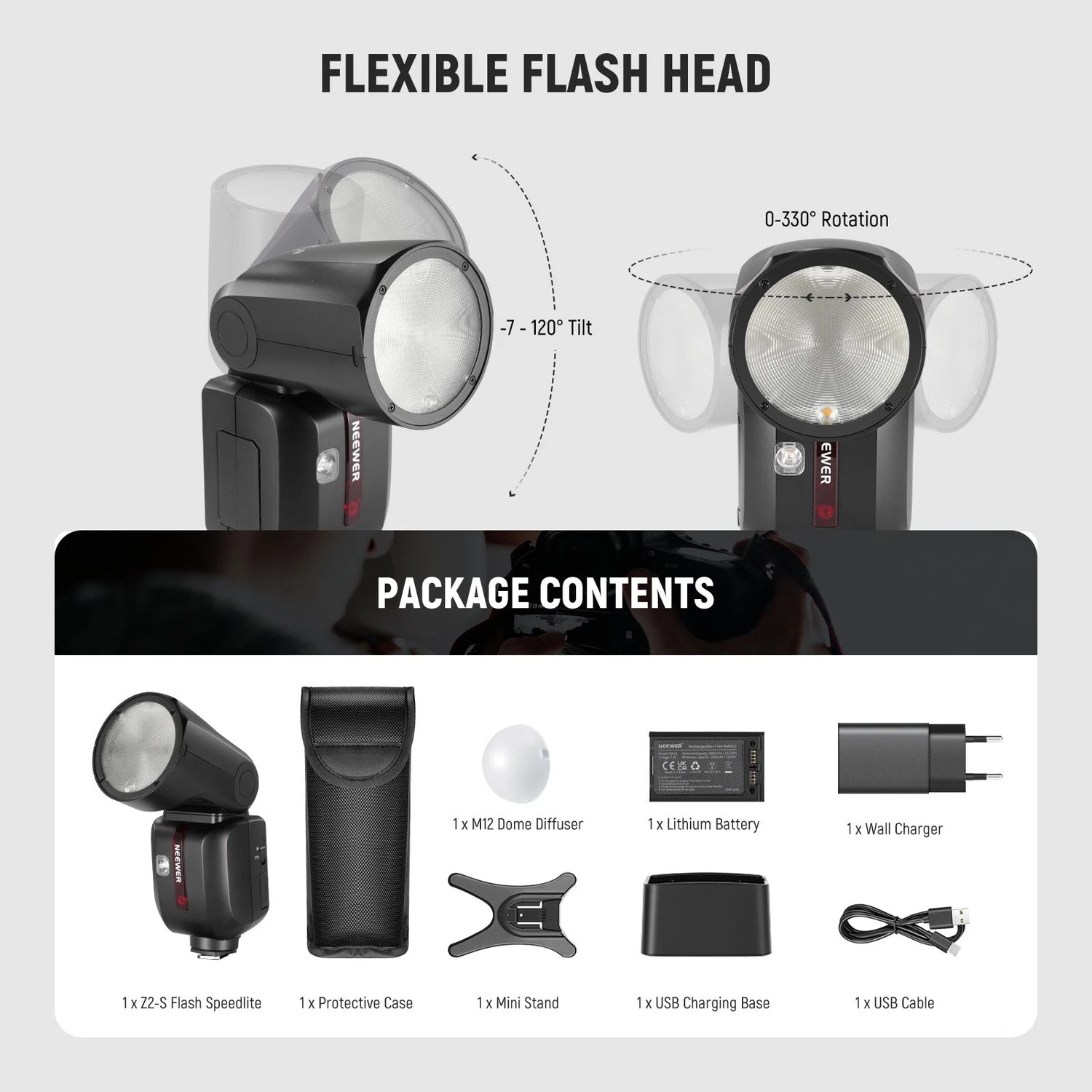 Neewer Z2-S TTL ROUND HEAD FLASH SPEEDLITE WITH 3000mAh LITHIUM BATTERY AND DIFFUSER