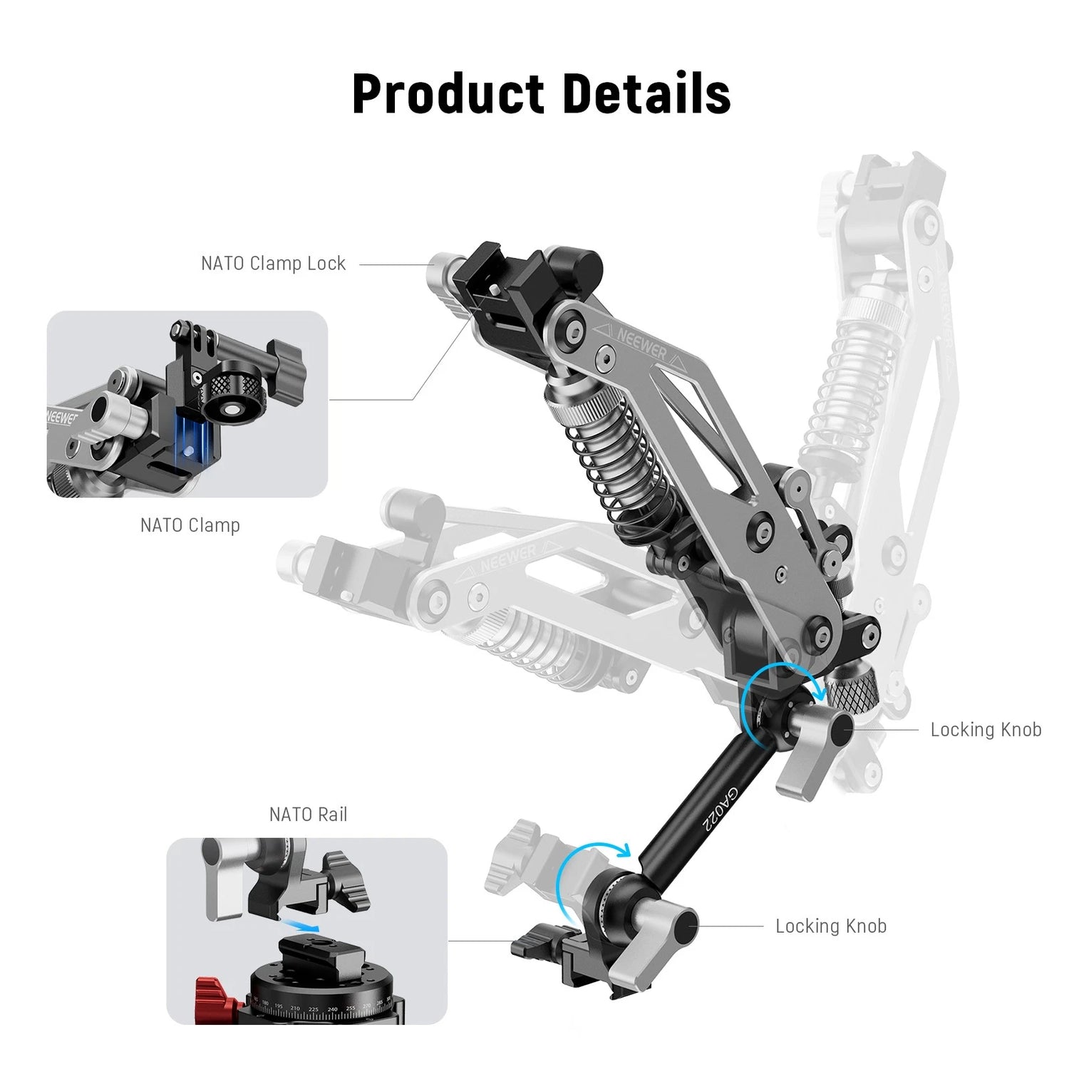 ذراع امتصاص الصدمات من Neewer لكاميرات POCKET 3 وACTION 5 وGOPRO 13 GA022