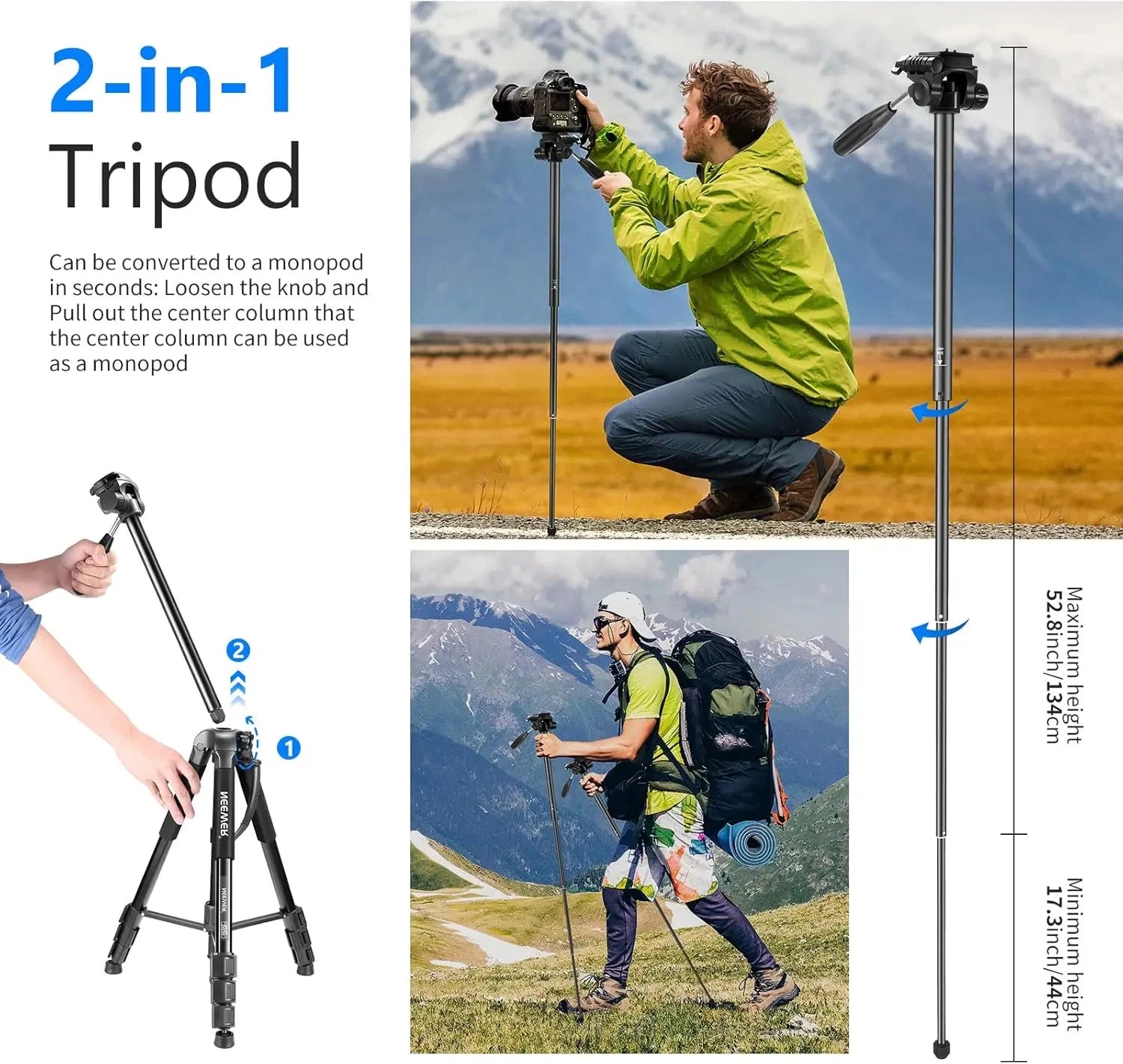 Neewer ALUMINUM ALLOY CAMERA TRIPOD MONOPOD WITH PAN HEAD(I)