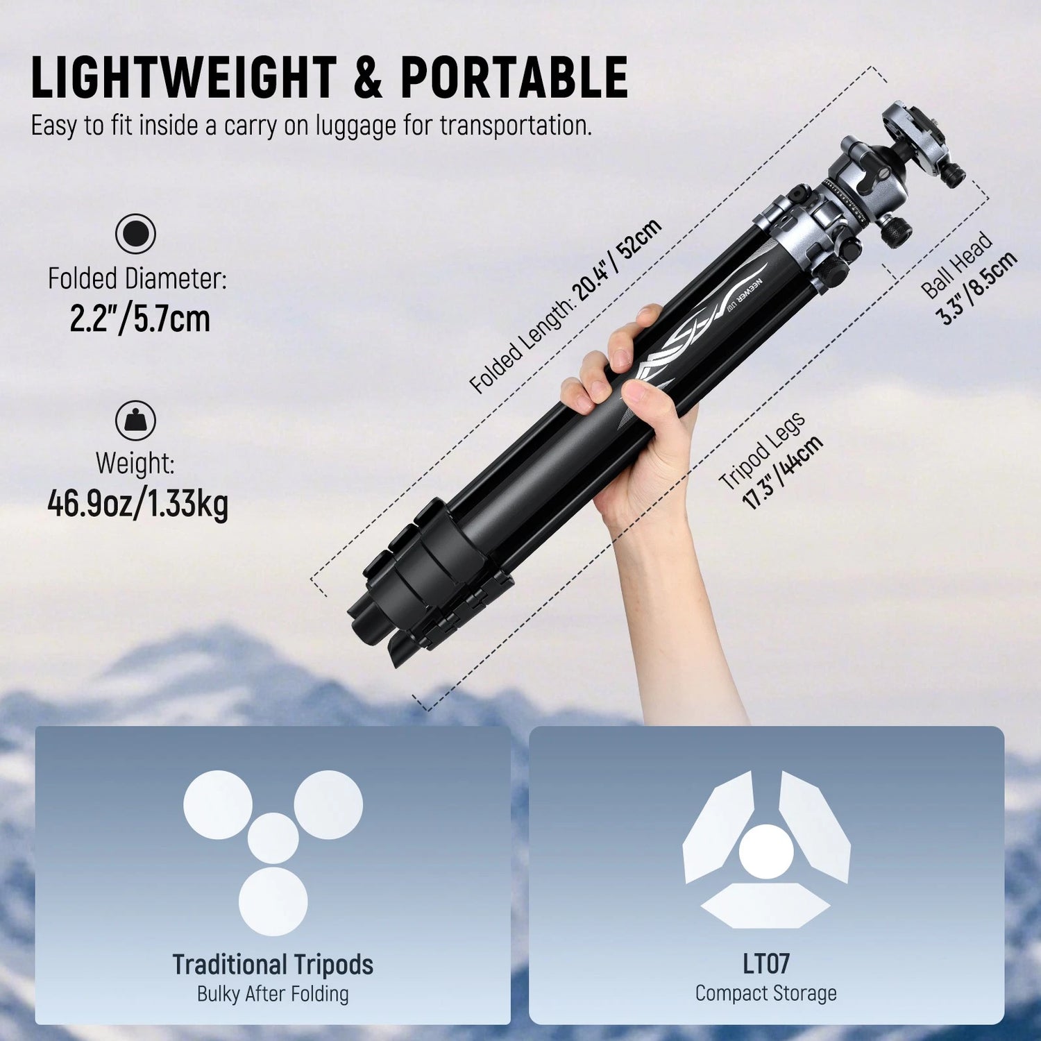Neewer ALUMINUM TRAVEL TRIPOD WITH BALL HEAD