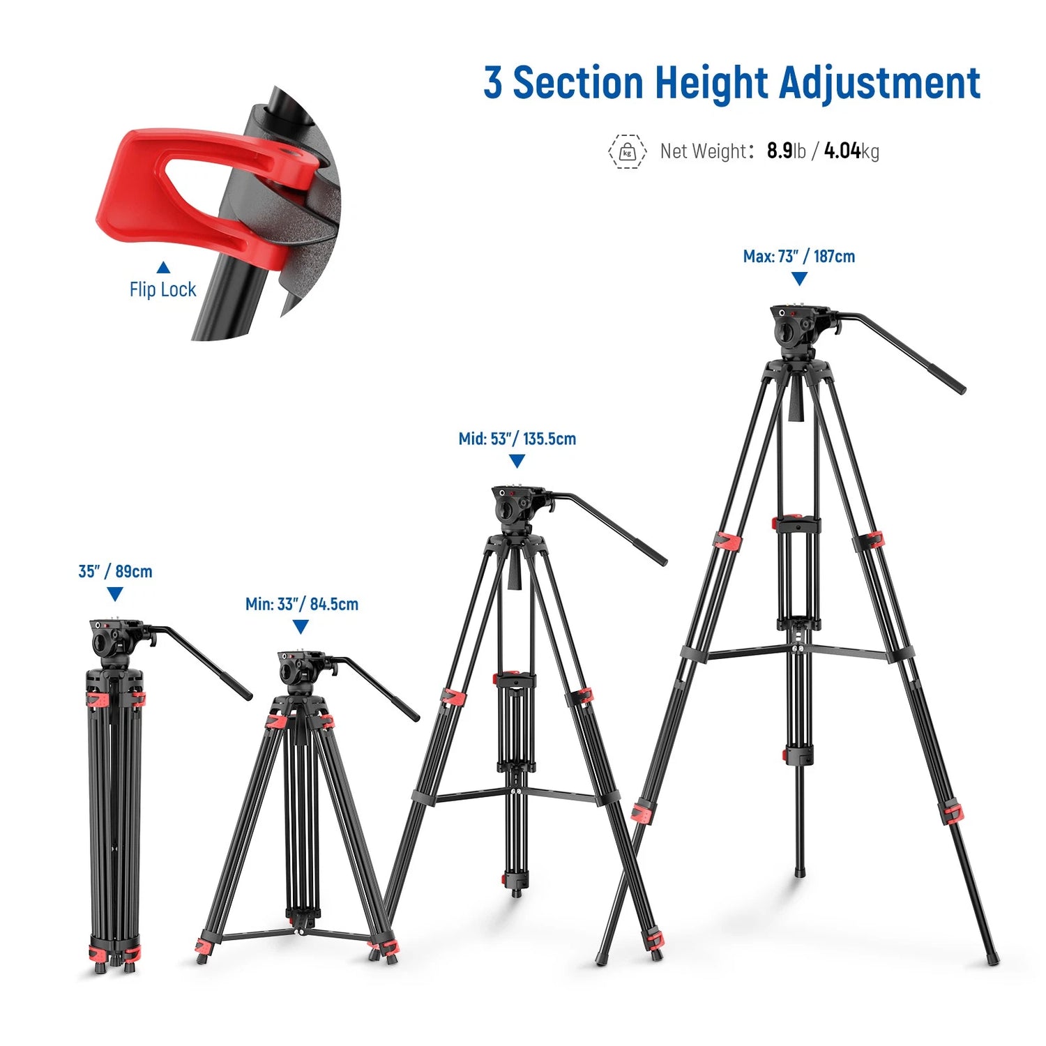 Neewer VIDEO TRIPOD WITH ADJUSTABLE FLUID HEAD