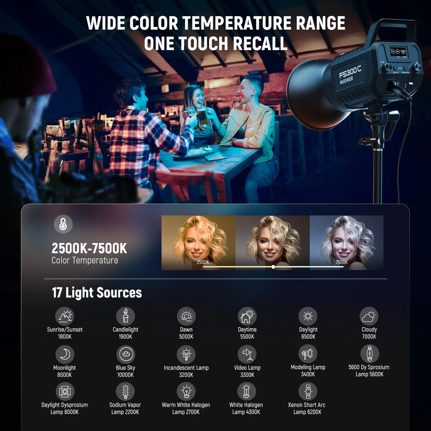 مصباح فيديو Neewer FS300C RGB بقوة 300 واط (المملكة المتحدة)